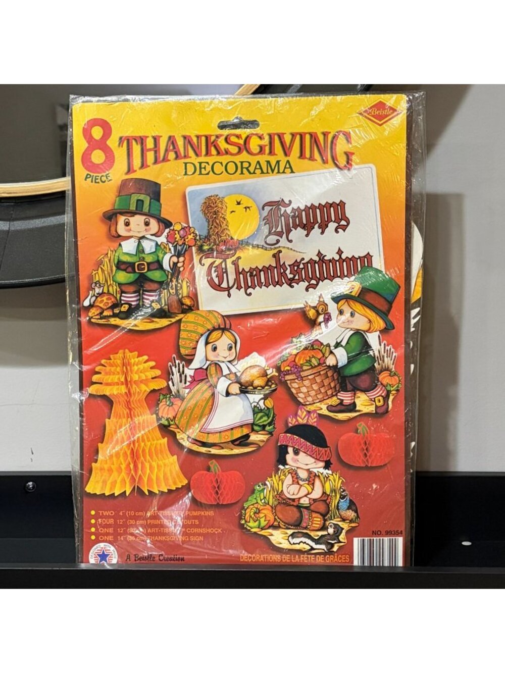 Vintage Beistle Thanksgiving Decorama 8 Piece Honeycomb Pilgrim Die Cut 1970s